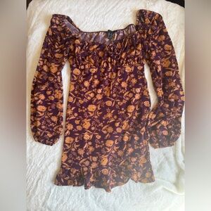 Forever 21 Milkmaid Purple and Mustard Floral Off-Shoulder Dress